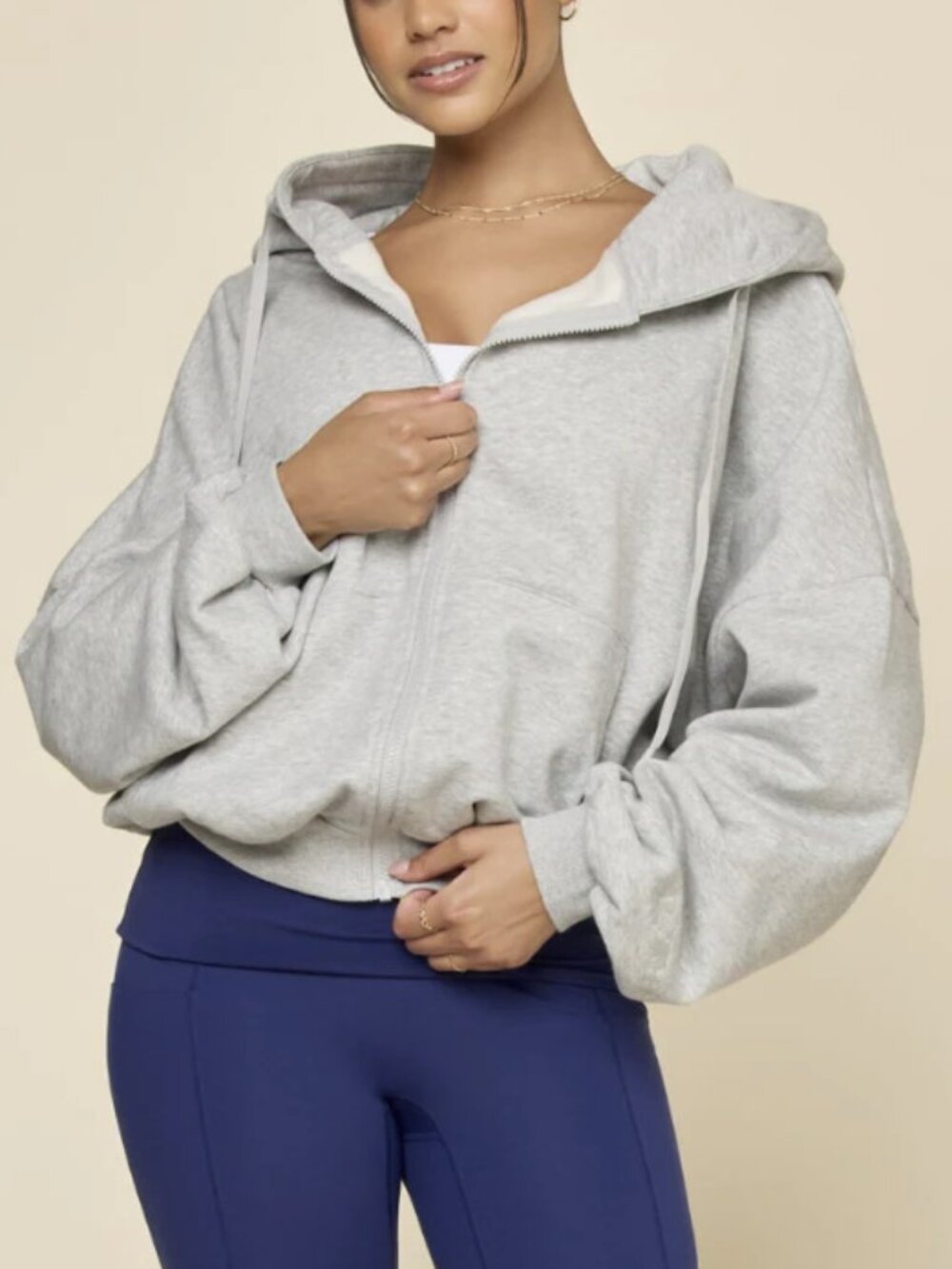 Popflex Zip Cloud Hoodie Heather Grey Full Zip Jacket Cotton Size Small / Medium